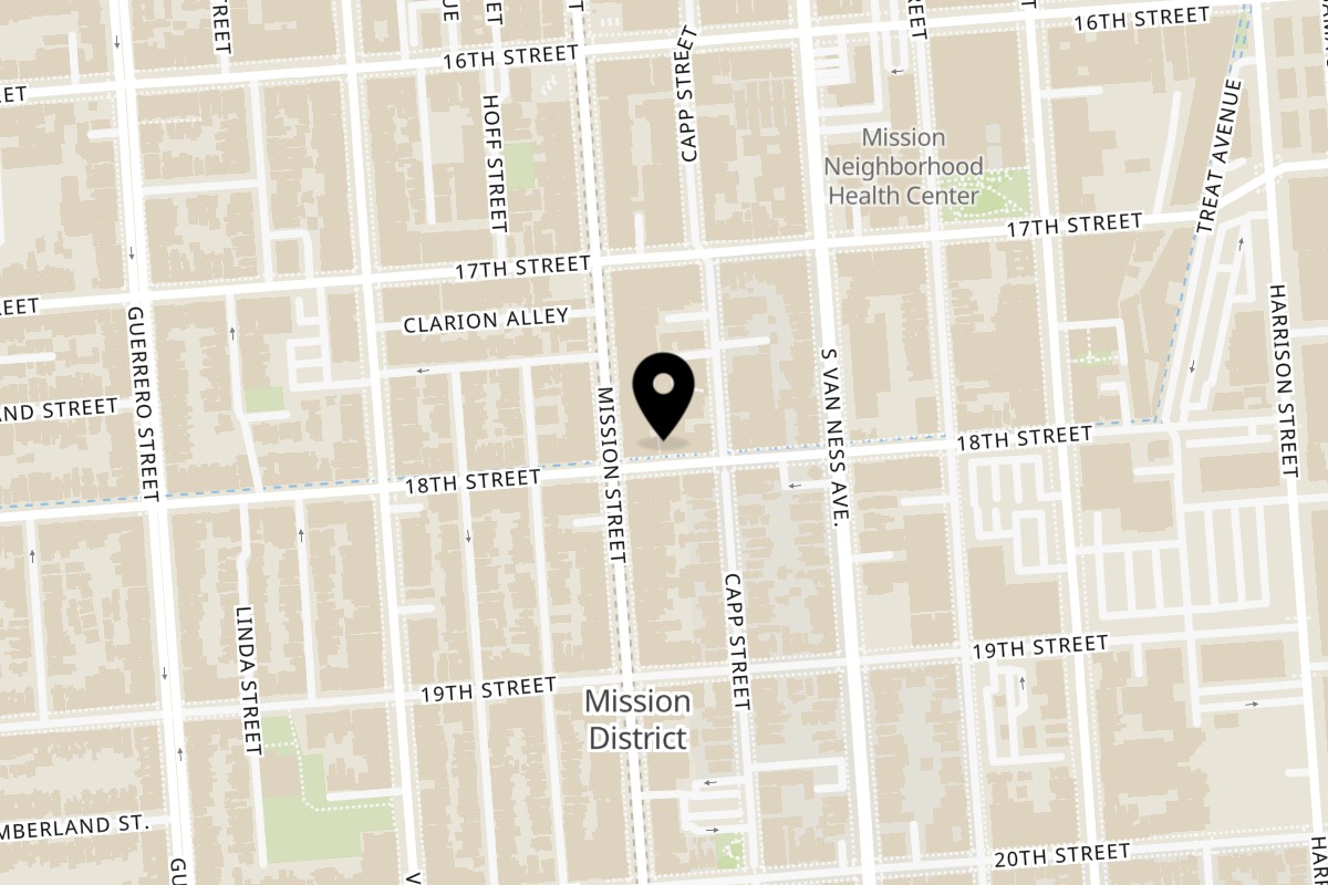 Map showing the location of Ramenwell on 3378 18th St in San Francisco
